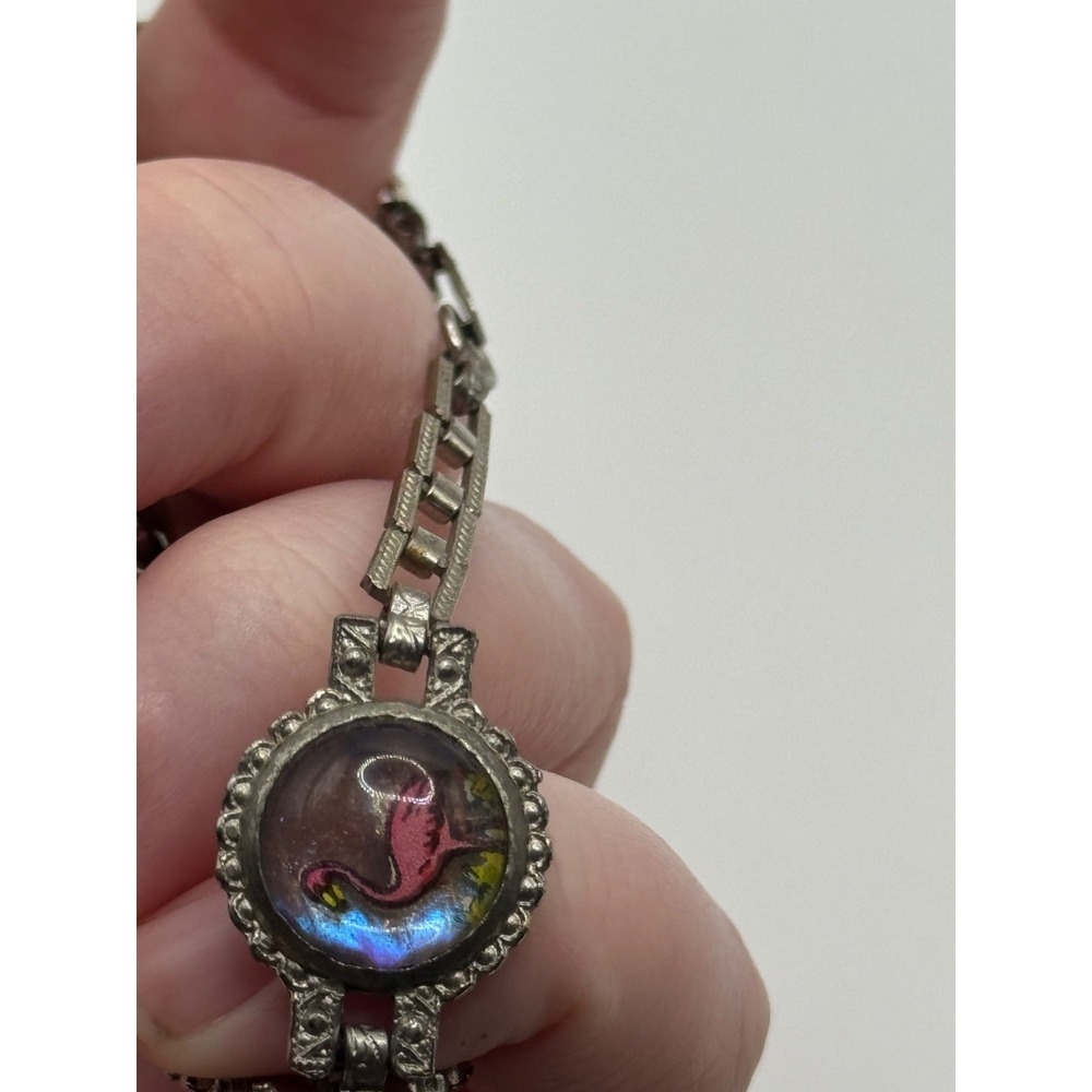 Vintage Pink Flamingo Butterfly Wing Silver Tone Bracelet - Picture 8 of 16